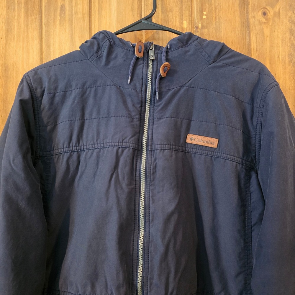 Columbia Hooded Jacket Women XL Navy Blue Excellent Sherpa Lined Parka Coat - Picture 2 of 8